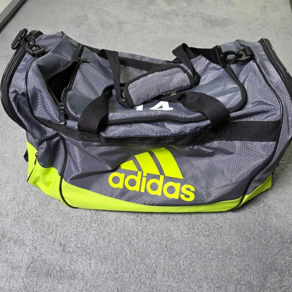 Adidas Unisex Medium Duffel Bag Grey Neon Yellow STLCC 14 Honeycomb Ripstop